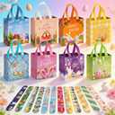 24 PCS Easter Bags with Handles Bulk, Reusable Easter Gift Bags with Handles, Non-Woven Easter Tote Bags, Foldable Waterproof Treat Bag for Egg Hunt, Extra with 24 PCS Easter Slap Bracelets