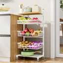 HapiRm Fruit Basket Kitchen Cart - 5 Tier Adjustable Vegetable Storage Rack, Large Capacity Rolling Kitchen Carts on Wheels for Snack Onion and Potato Storage