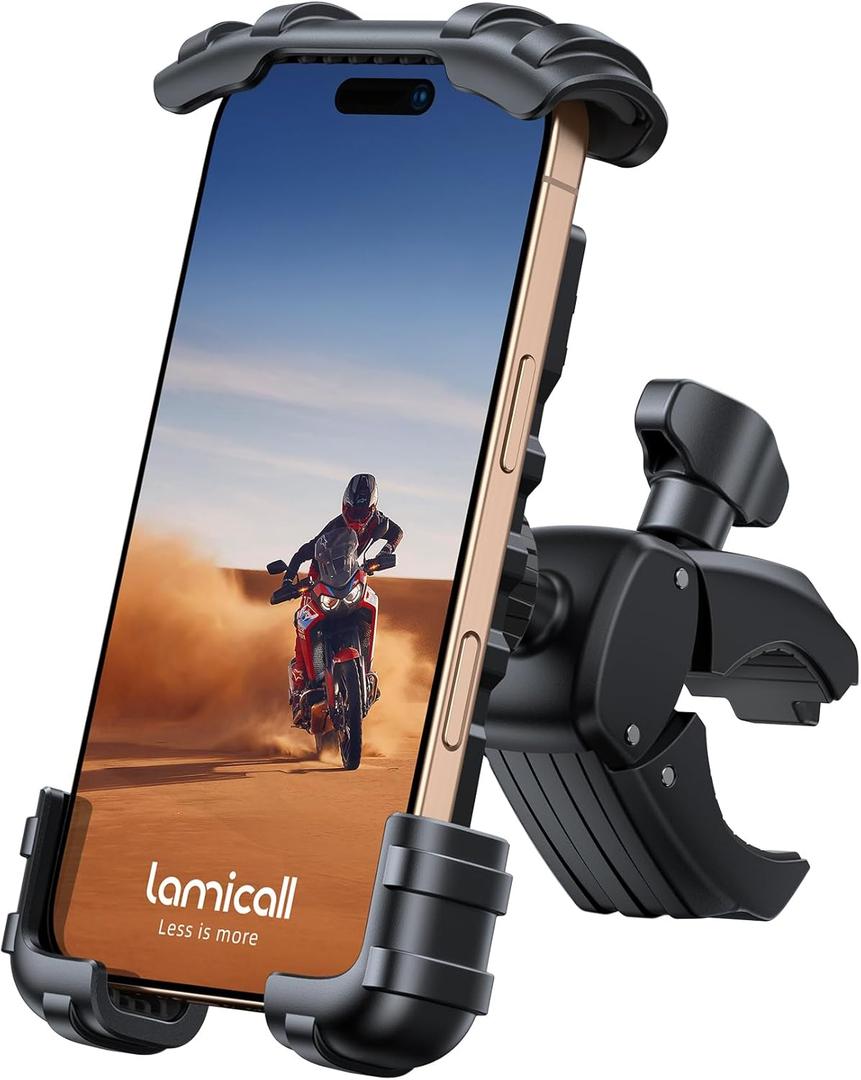 Lamicall Bike Phone Holder Mount - [Lockable & Rotating] Motorcycle Handlebar Phone Mount Clamp, Gifts, E-Bike, ATV Scooter Phone Clip for iPhone Air 17 16 15 14 Pro Max Plus, S20, 4.7-6.8" Cellphone (Black)
