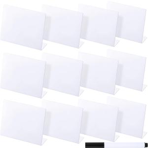 Outus 12 Pcs 4 x 3 Inches Buffet Food Labels Mini Small Chalkboard Signs White Acrylic Food Markers Little Price Signs with 2 Pcs Erasable Marker for Wedding Birthday Bakery Table Display