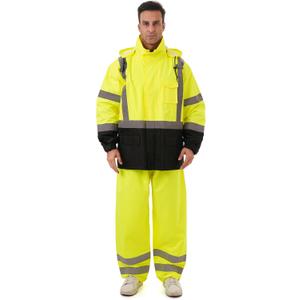 Hi Vis Safety rain Jacket Reflective Class 3 Rain Coat With Inner Mesh Lining and Pockets High Visibility Waterproof Work Rain Suits for Men&Women, Lime,LG/XL
