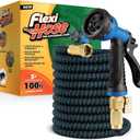 Flexi Hose Expandable Garden Hose with 8 Function Nozzle, 100FT - Lightweight Retractable Garden Hose, Water Hose - No-Kink Flexibility, 3/4 Inch Solid Brass Fittings and Double Latex Core