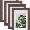 Egofine 4x6 Picture Frames Set of 4, Made of Solid Wood Covered by Plexiglass 3x4.5 and 3.5x5 with Mat or 4x6 without Mat, for Table Top Display and Wall Mounting Photo Frame Brown