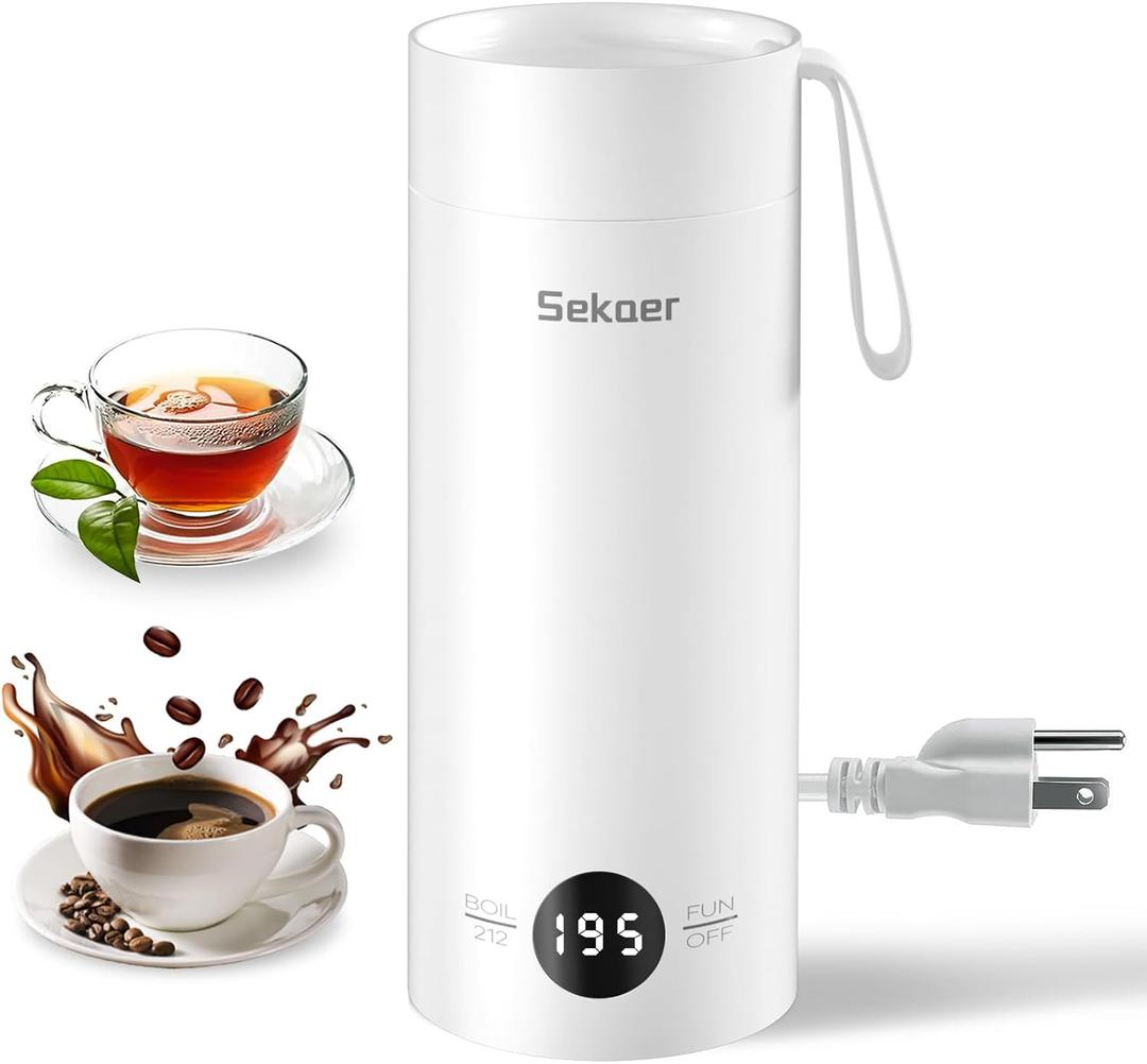 Sekaer Small Travel Portable Electric Kettle, Mini Tea Kettle Hot Water Boiler, 0.5L & 500Watts, with 4 Variable Presets and 304 Stainless Steel, SKE-850W (White)