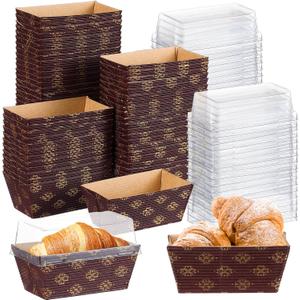 Sabary 100 Pcs 50 Pcs Paper Baking Loaf Pan with Lids Disposable Paper Pans Mold for Cake Bread Oven Loaf Bakery (3.15 x 1.57 x 1.57 Inches)