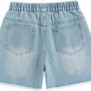 Curipeer Girls Jean Shorts, Distressed Elastic Waist with Pockets | Soft Breathable Durable Cotton, Ripped Patch Summer Fall Daily Denim Jorts, Little Kids Teen Girl