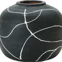 Creative Co-Op Round Decorative Terra-Cotta Vase with Hand-Painted Intersecting Lines, Black and White