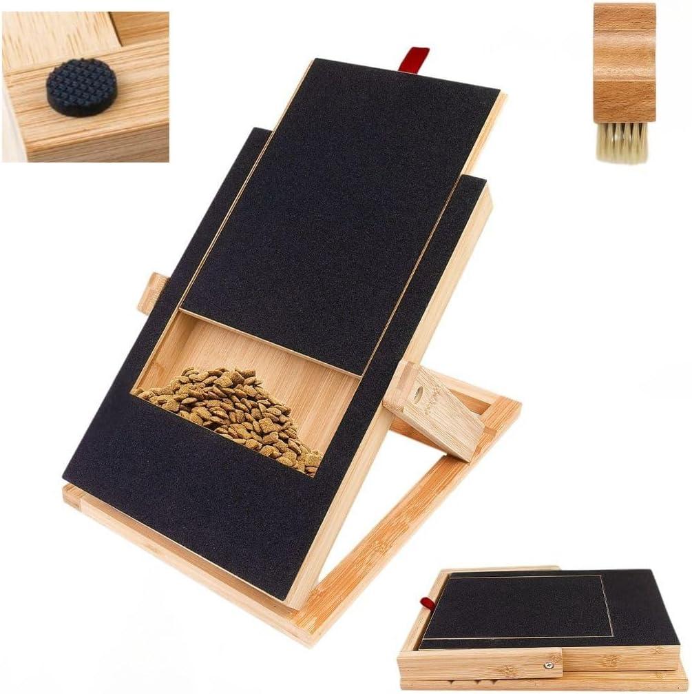 Dog Nail Scratch Board - Bamboo Nail Trimming Pad with Treat Drawer Box - File for Scratching Dogs Nails Naturally - Includes Non Slip Rubber Feet & Extra Filing Draw & Grooming Brush