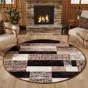 FlyDOIT Modern Round Area Rug for Living Room, 4Ft Washable Round Rug Chocolate Geometric Patchwork Circle Rugs for Dining Room Table, Small Circular Floor Carpet for Bedroom Home Office