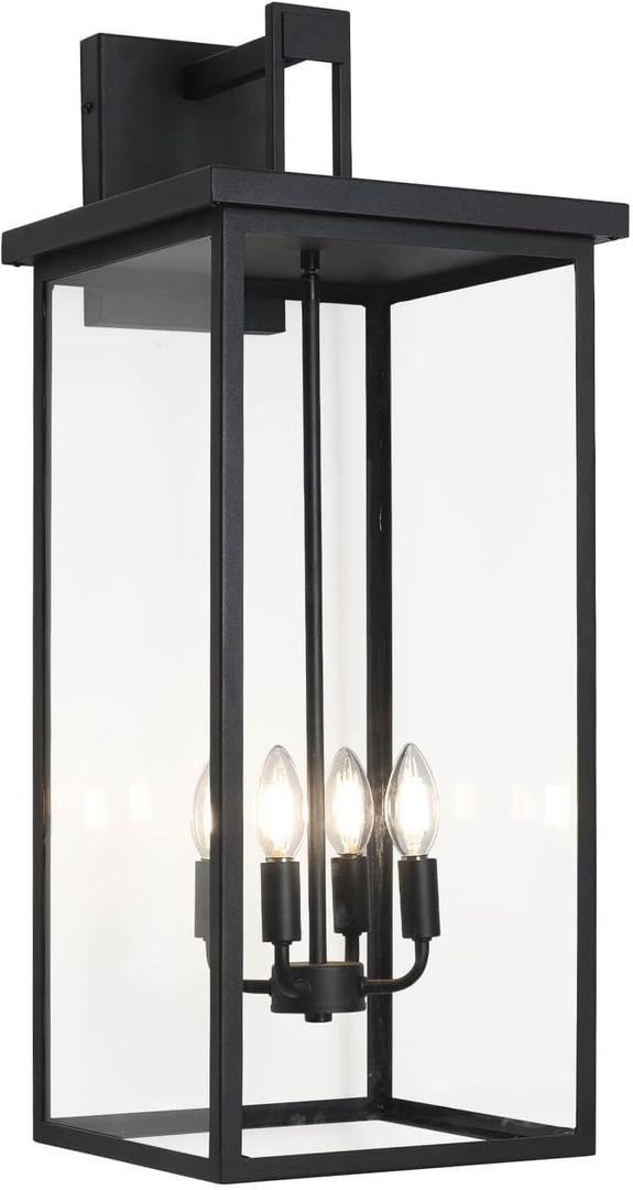 tewei 26IN Large Size Outdoor Wall Lantern Exterior Waterproof Wall Sconce, Matte Black Outdoor Lights for House Modern Porch Light with Clear Glass Shade, E12 Base Wall Light for Garage(1 Pack)
