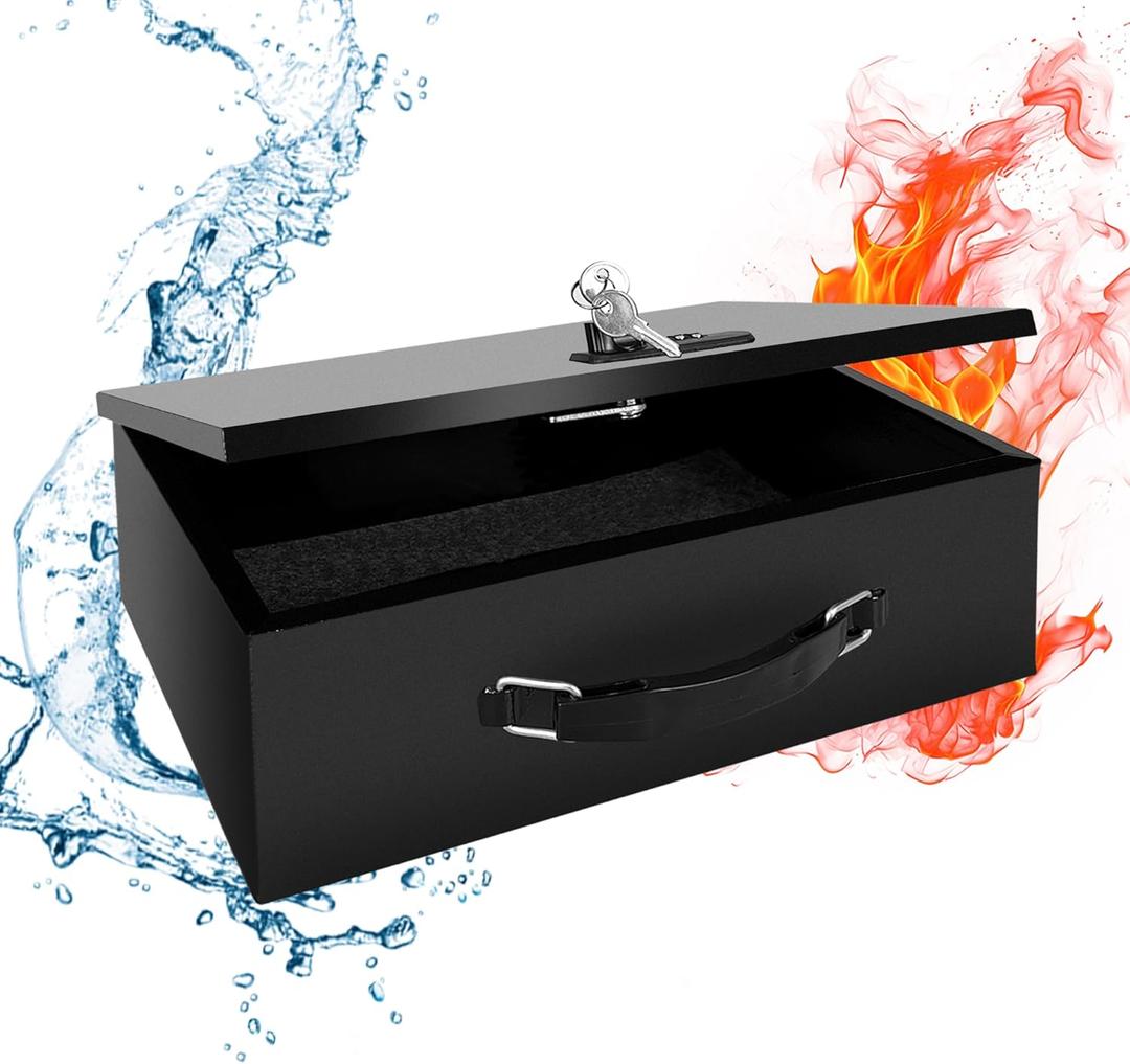 Fireproof Lock Box with Key and Combination Lock, Fire Safe Document Box, Portable Fireproof Waterproof Safe for Home,Office,Travel, Secure Storage for Documents,Jewelry,Passport,Cash