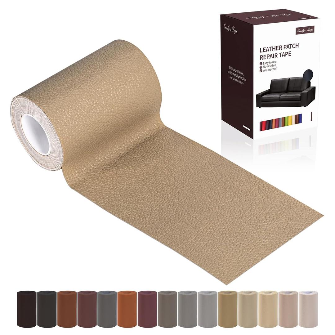 Leather Repair Patch Tape, Dark Beige 3 x 61 Inches Self Adhesive Leather Repair Kit for Furniture, Car Seat,Vinyl Leather Repair Kit for Office Chairs,Couch,Sofa,Luggage