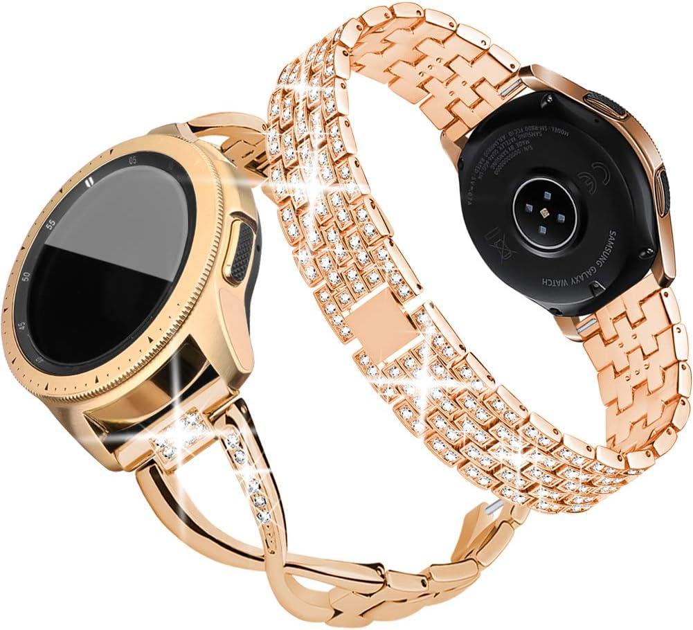 SUPOIX Compatible for Samsung Galaxy watch 7/6/5/4 40mm 44mm/ Galaxy Watch FE 2024/Watch 3 41mm/ Watch 42mm/Active 2 Band, 2 Pack 20mm Women Jewelry Bling Metal Replacement Strap (Rose gold)