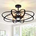Semi Flush Mount Ceiling Light Fixture Chandelier 6-Light Kitchen Ceiling Lights 25'' Black Farmhouse Chandelier Style Flower Shape Light Fixture Bedroom for Foyer,Entryway,Living Room
