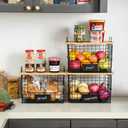 2 Set XXL Stackable Wire Basket with Bamboo Tops & Tag- Pantry Organizer and Storage Bins, Kitchen Counter Cabinet Shelf Countertop Under Sink Organizing, Food Snack Produce Onion Potato Bread Storage