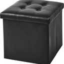 YOUDENOVA 15 inches Folding Storage Ottoman, Cube Storage Boxes Footrest Stool, Small Ottomans with Foam Padded Seat, Support 300lbs (White, Leather)
