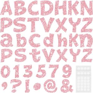 Colarr 216 Pcs Glitter Bulletin Board Letters for Classroom Numbers Alphabet 4 Inch Poster Board Letters with Adhesive Dots Punctuation Symbols Cutout Bulletin Display School Decor(Pink)