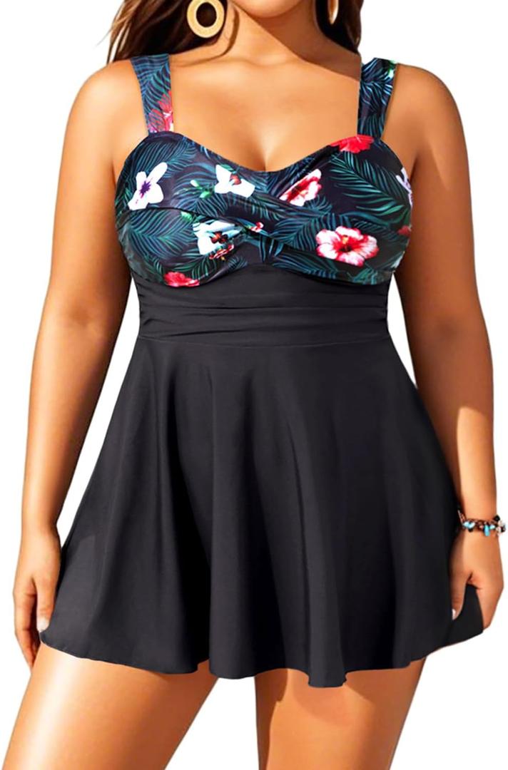 Aqua Eve Plus Size Two Piece Swimsuits for Women Tankini Bathing Suits Flowy Swim Dress with Shorts 101