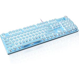 LexonElec Typewriter Style Retro Mechanical Gaming Keyboard, Vintage Steampunk with White LED Backlit, Wired 104-Key Blue Switch Cute Keyboard, Round Keycaps Knob Control for PC/Laptop/Mac (Blue)