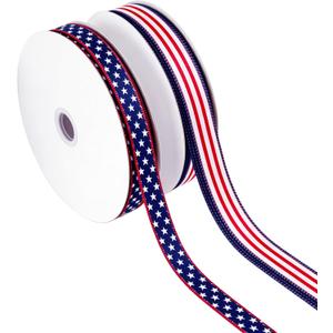 Songye 1 Inch Patriotic Wired Ribbon, 2 Rolls Total 20 Yards Red White Blue Star Stripe Ribbon for 4th of July Independence Day Veterans Day Wreath DIY Crafts Holiday Decor