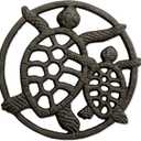 GASAR, Cast Iron Trivet for Hot Dishes, Pots, and Pans, Metal Trivet, 2 Turtle Design, Rubber Feet Caps, Ring Hanger, 8.75 Inches, Brown, 1 Unit