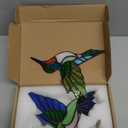 2 Packs Hummingbird Stained Glass Window Hanging Suncatchers - 6 Inch Handmade Real Glass with Copper Foil Edges, Bird Safe Gifts for Women, Mom, Grandma Bird Lovers(Suction Hooks Included)