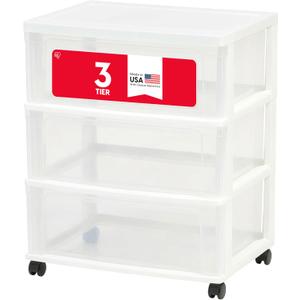 IRIS USA 3-Drawer Wide Storage Cart with Wheels, Organizer, White