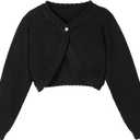 Girls Cardigan Toddler Baby Bolero Shrug Knit Sweater Crop Jacket Long Sleeve Button Closure, Black, 5-6 Years