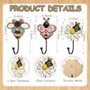 Kathfly 3 Pcs Bee Decorative Wall Hook Large Farmhouse Flower Coat Hook Vintage Wall Mounted Towel Holders for Hanging Coat Clothes, Keys, Hats, Towels Nursery Bathroom Bedroom Decor