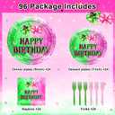 Avezano 96 PCS Pink and Green Party Decorations Witch Bow Plates Tableware Girls Women Witch and Princess Birthday Party Supplies, Serves 24
