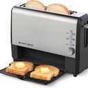 West Bend QuikServe Toaster, 2-Slice Wide-Slot Slide-Through Bread Toaster with Bagel and Gluten-Free Settings and Cool-Touch Exterior Fast Toasting, Includes Removable Serving Tray, 1400-Watts, Silver