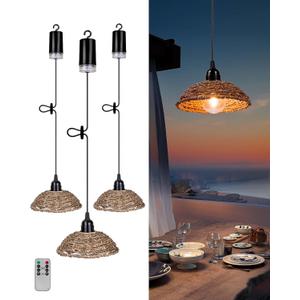 Outdoor Chandelier Lights Waterproof, Battery Operated Pendant Lights for Gazebo, Pergola, Patio, Porch, IP65 Weatherproof (Pack of 3)