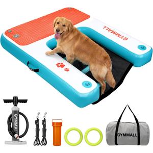 Dog Water Ramp 47 * 40inch Inflatable Pet Floating Platform Blue, Dog Dock Ramp for Boat Pool Lake Sea, Non-Slip Pool Water Ramp for Dogs up to 220lbs, EVA Float Ramp Dog Water Ladder