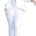 Salimdy Sexy 2 Piece Outfits for Women Long Sleeve Solid Blazer with Pants Casual Elegant Business Suit Sets White 2XL