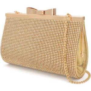 Evening Clutch Bag Cocktail Prom Sparkly Rhinestone Crystal Bride and Bridesmaid Wedding Party Formal Purses for Women (Gold)