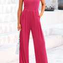 PRETTYGARDEN Womens Summer Jumpsuits Dressy Casual One Piece Outfits Sleeveless Mock Neck Wide Leg Pants Rompers with Pockets (Pink, XXL)