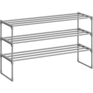 SONGMICS Shoe Rack, 3-Tier Shoe Organizer, Metal Storage Shelf, Upright or Upside Down, for 16-20 Pairs, Stackable, for Entryway, 11.8 x 36.2 x 21.7 Inches, Gray ULSA303G01 (Grey)