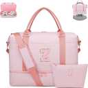 Girls Overnight Weekender Duffle Bag with Shoe Compartment Travel Carry On Teenager Girl Gifts Dance Cheer Gym Bag, Personalized Initials Birthday Gifts for Teenage Kids Women (Pink-Z)