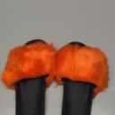 Unpafcxddyig Women Faux Fox Fur Slippers Feather Vegan Leather Open Toe Slip On Sandals (10, Orange)