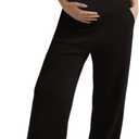 Peauty Buttery Soft Maternity Palazzo Pants Over The Belly, Wide Leg High Waisted Pregnancy Yoga-Pants(S-3XL) (Black)