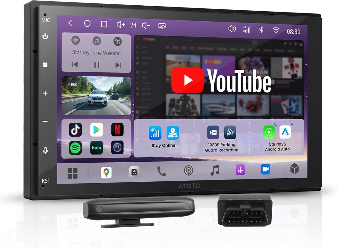 A7 7'' QLED Android Double DIN Car Stereo Built-in 4G LTE, Wireless CarPlay & Android Auto, WiFi/USB Tethering,Hi-Fi DSP, Optical Output, 4V Pre-Out, AI DriveChat, with OBD2 Scanner, S8Gen4