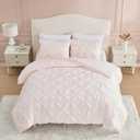 Laura Ashley - Twin/Twin XL Comforter Set, Satin Microfiber Bedding with Shams, Soft and Silky, Lightweight All-Season Comforter, Reversible Design, Solid Satin Pintuck Pink
