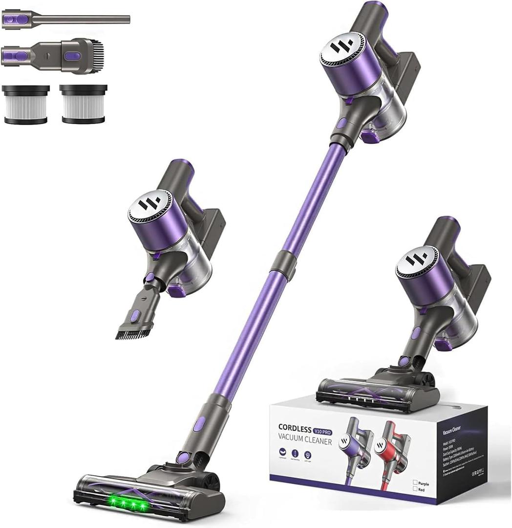 Cordless Vacuum Cleaner,Vacuum Cleaner for Home with Brushless Motor,Lightweight Stick Vacuum with Self-Standing and Touch Screen,Hardwood Floor Vacuum for Pet Hair, Carpets,Tile(Deep Purple)