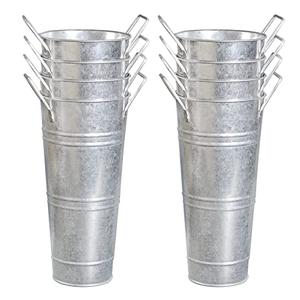 YEENAASY Galvanized Metal Bucket Vases Set of 8, 9 Inch Farmhouse French Flower Buckets Pots with Handles, Rustic Decorative Metal Holder Flower Vase for Home Wedding Table Centerpiece Decor (Silver)