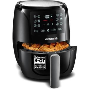 Gourmia Air Fryer - 4 Qt Capacity, FryForce360, Digital Display with 8 Presets, Roast, Bake, Broil, Dehydrate, Dishwasher Safe Accessories, Compact, Black