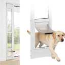 Sliding Glass Door Pet Door Insert No-Cut, All-Metal Frame & Magnetic Flat Closure, Adjustable Height (77 5/8" - 81") for Small to Medium Dogs, Left/Right Installation with Security Lock White