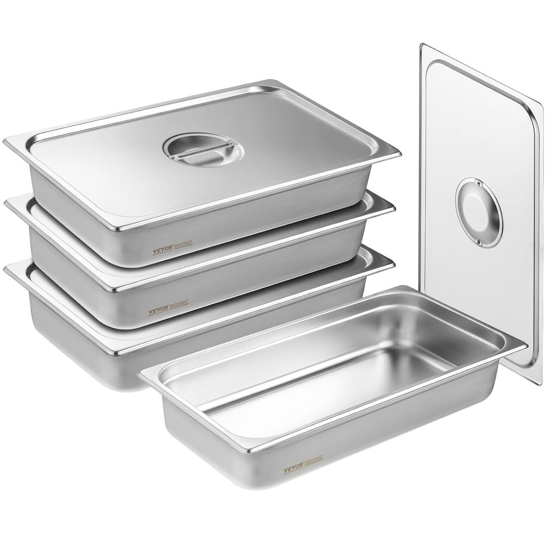 VEVOR 4 Pack Stainless Steel Hotel Pans with lid,Full Size 4 Inch Deep 0.8mm Thick Anti-Jam Commercial Food Pans for Steam Tables, Restaurants, Catering & Industrial Use