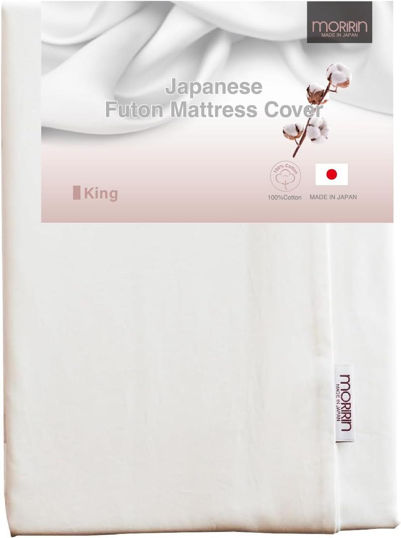 MORIRIN Zippered Cover for Japanese Futon Floor Mattress, 100% Cotton, Made in Japan, King, White