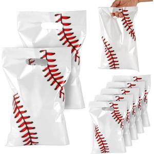 PEUTIER 50pcs Baseball Party Gift Bags, Baseball Goodie Bags Favors Sport Theme Party Favor Practical Gift Bag for Birthday Presents Packing Candy Snack Goodie Storage (White, Red)