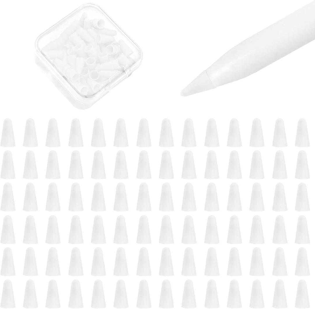 100 Pack Tips Cover for Apple Pencil 2nd Generation and 1st Gen and Apple Pencil Pro/USB-C Silicone Nibs Caps Writing Protection Accessories,Writing Anti-Slip Protective Case for Apple iPad Pencil (White)